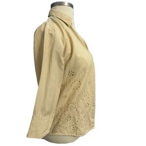 Beautiful Jennifer Eden Flower Eyelet Blouse Top 3/4 Sleeve Fall 12 Large